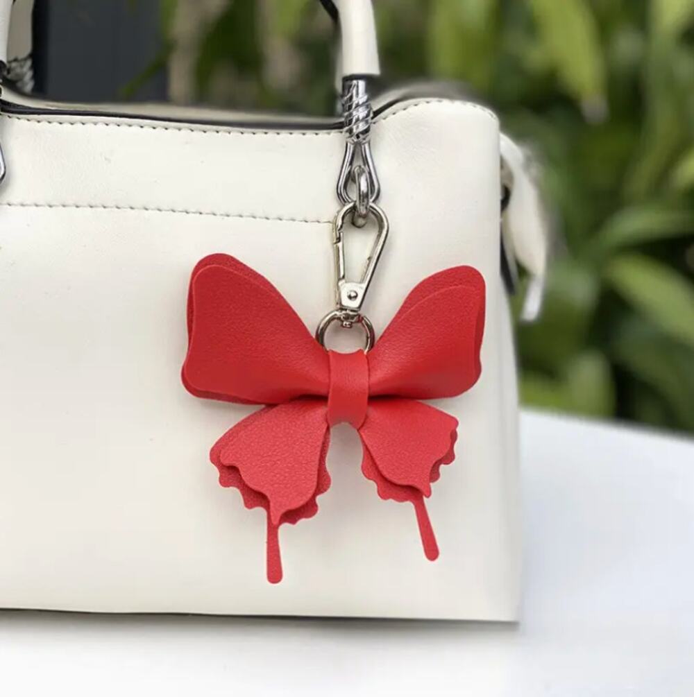 Red Butterfly Faux Leather Keychain Bag Charm